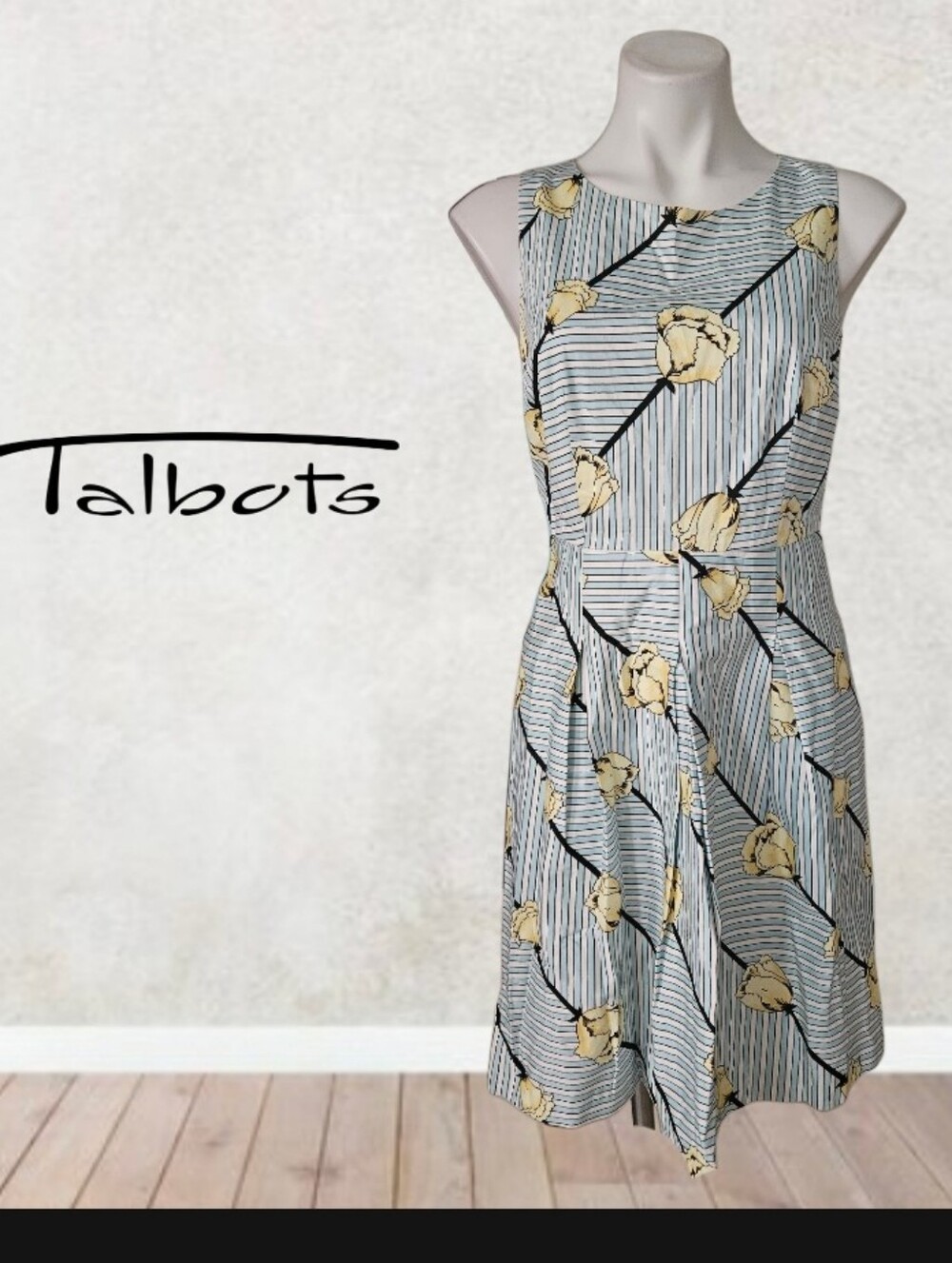 Talbots Floral Stripe Fit Flare Dress Sleeveless Size 6P